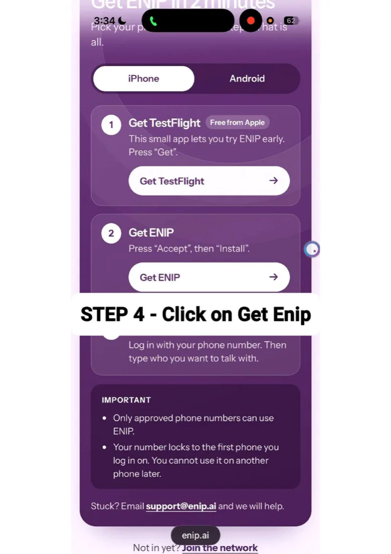Step 4: Tap Get ENIP on the download page